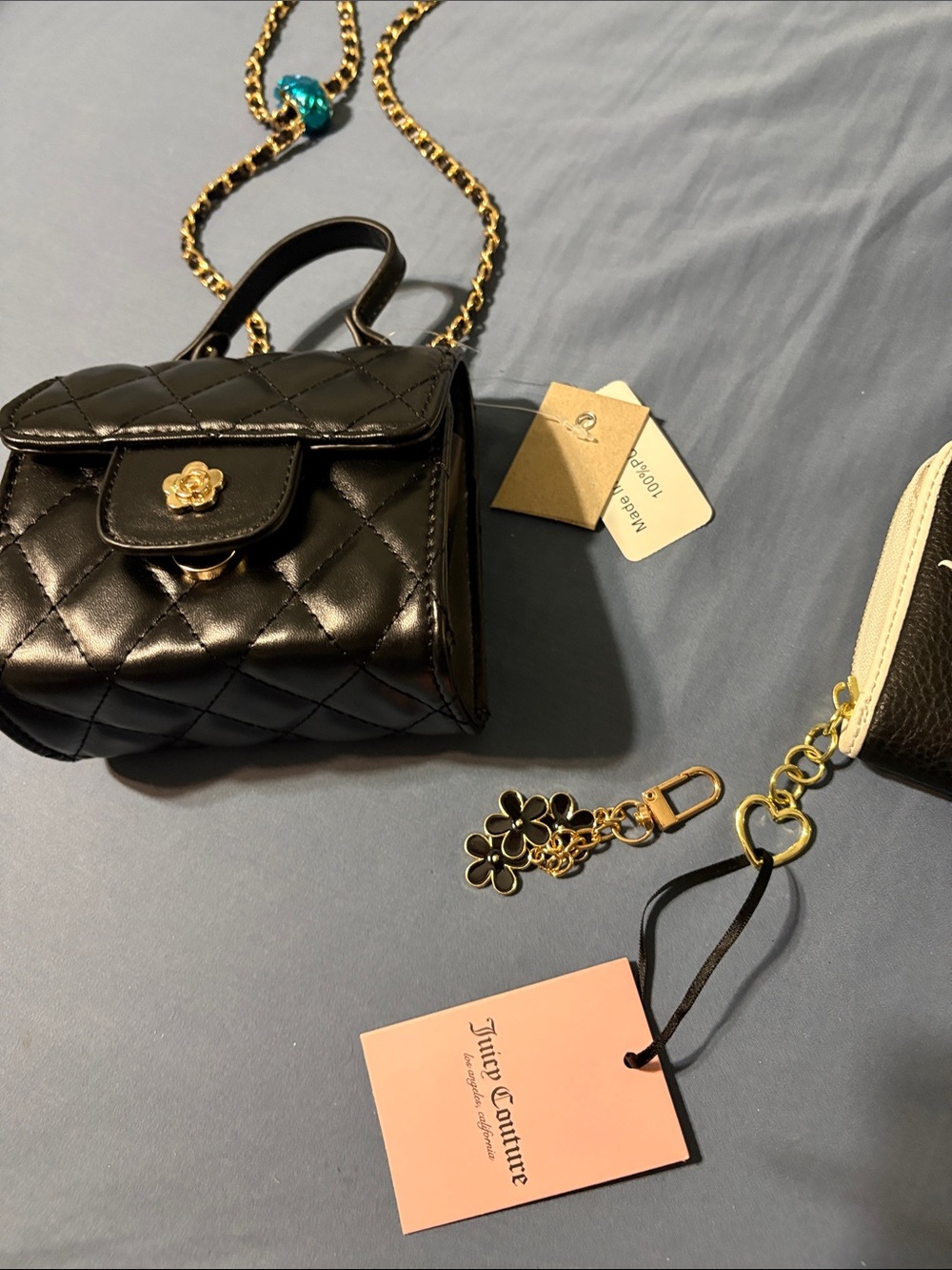 Juicy Couture Black Quilted wristlet with mini black crossbody purse. Nwt. - Picture 2 of 15